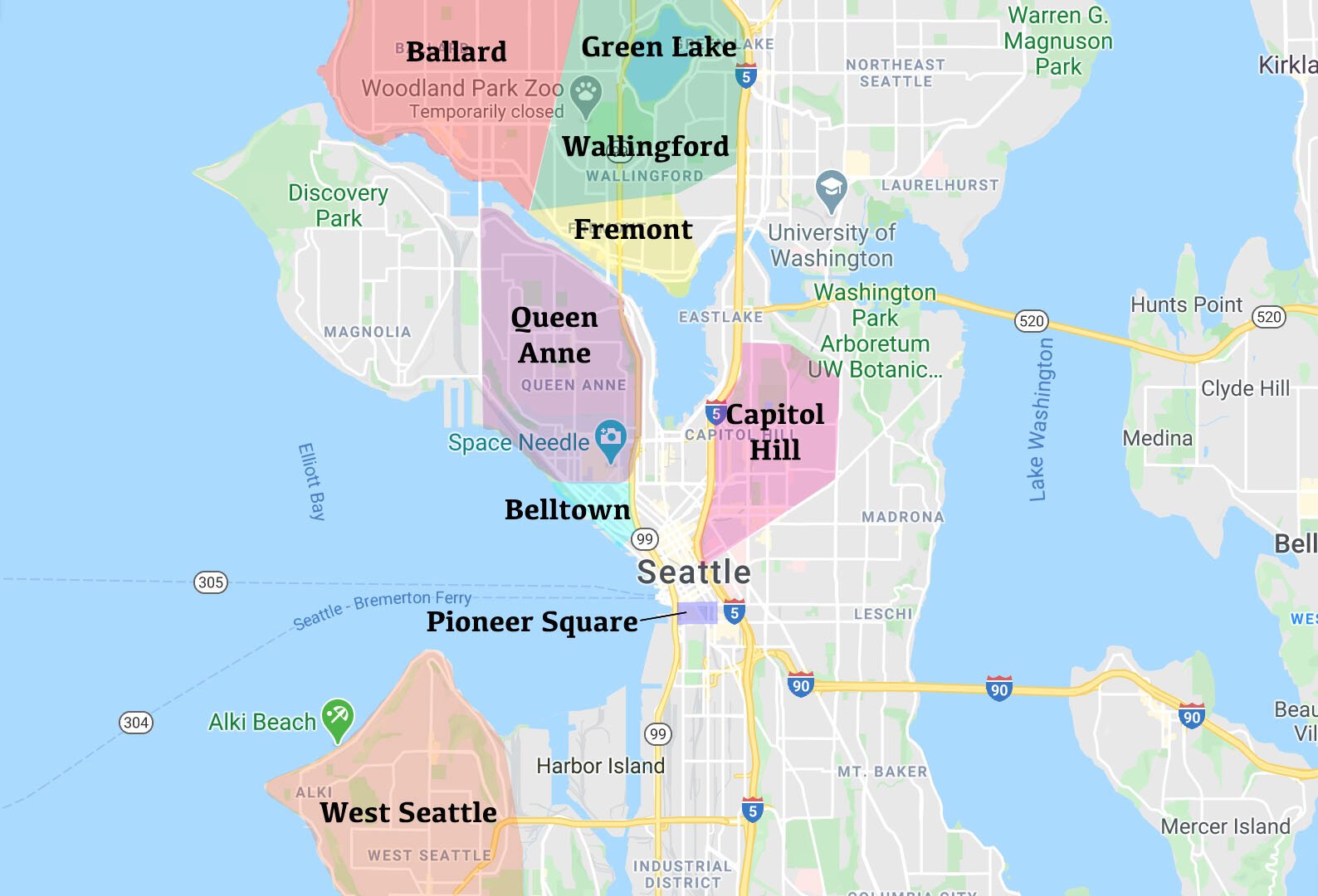 Seattle Neighborhoods Overview Map