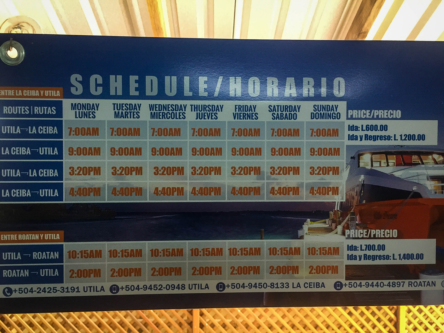 Roatan vs. Utila Honduras Bay Island Ferry Schedule