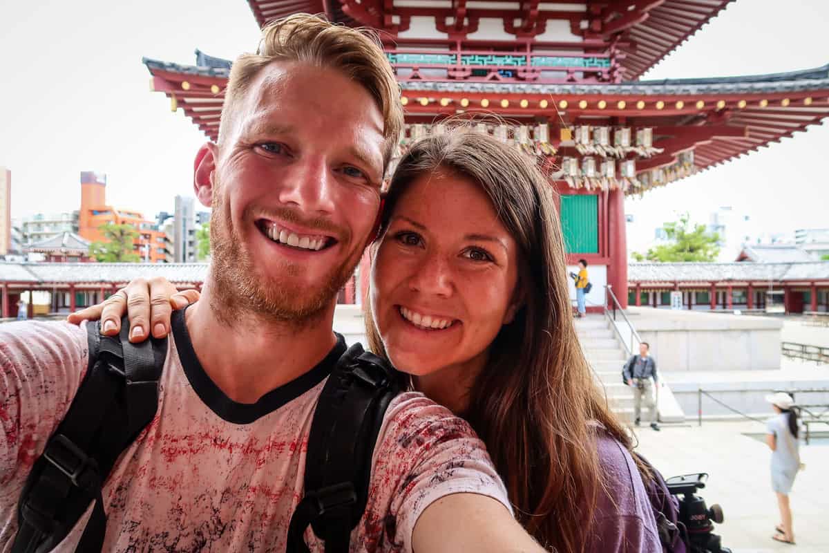 Selfie in front of the Shiteno-ji Temple, Osaka Japan