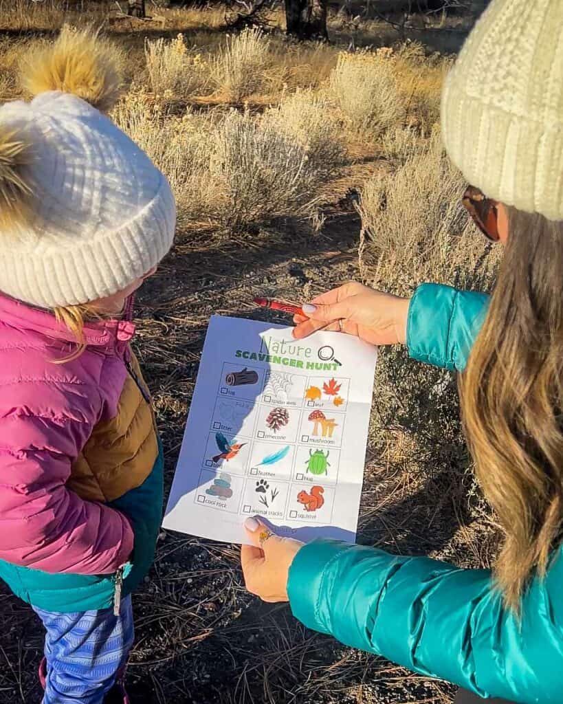 Nature scavenger hunt hiking with a toddler