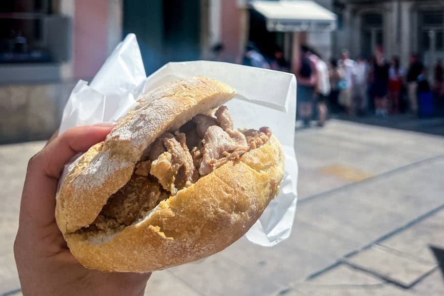 Pork sandwich at Bifanas do Afonso in Lisbon, Portugal copy