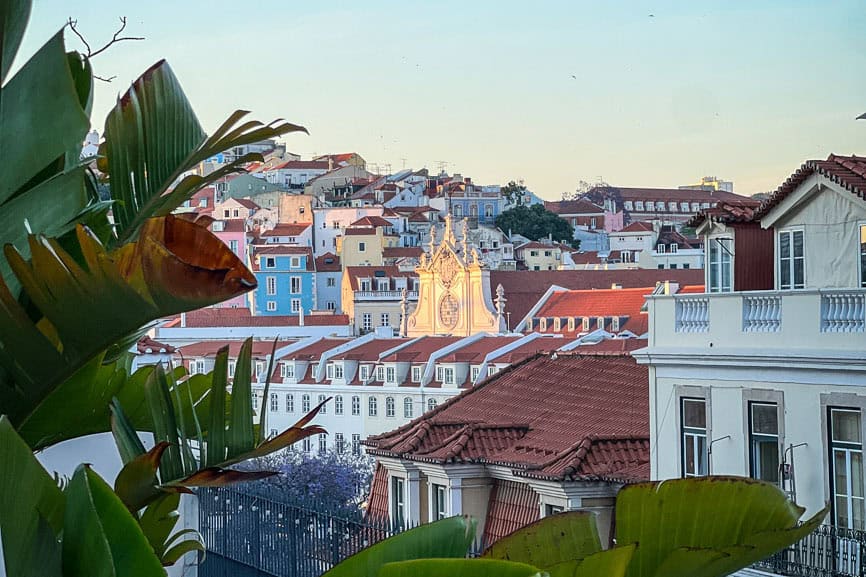 Sunset views from the Topo Chiado rooftop bar in Lisbon