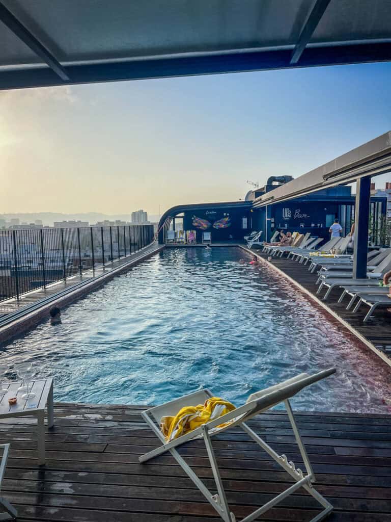 The Rooftop pool at our Lisbon airport hotel