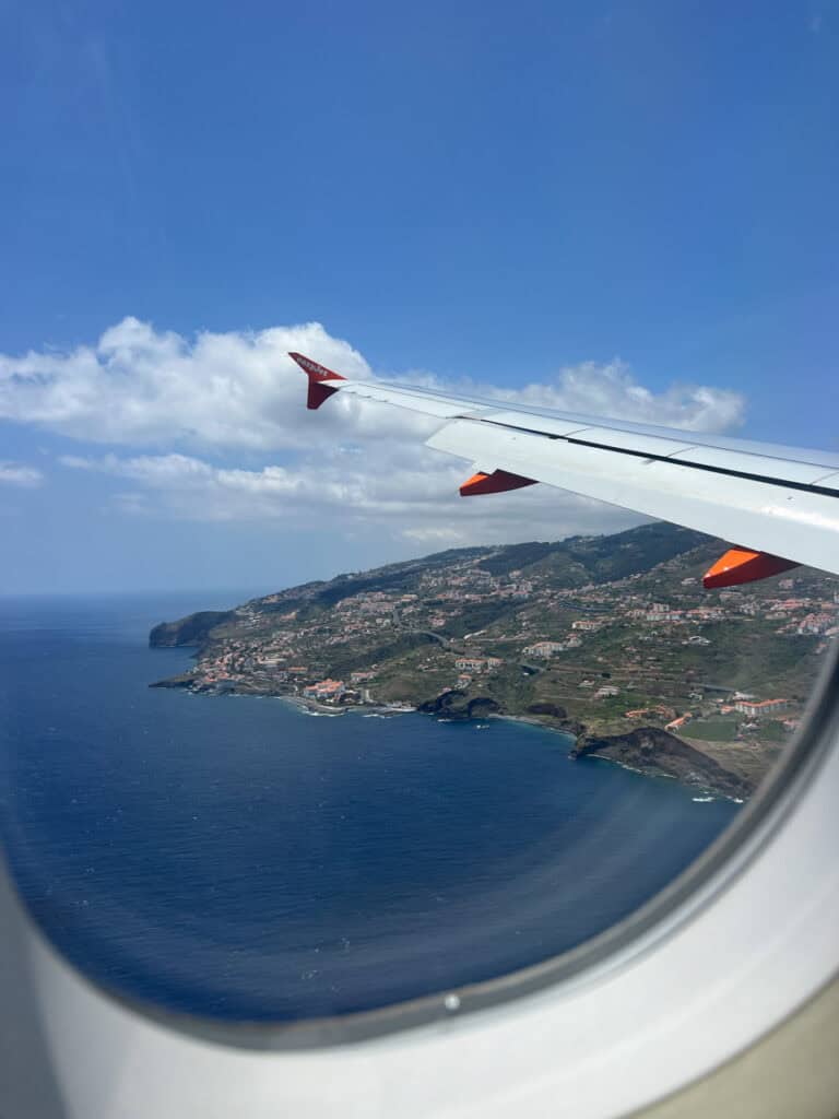 Arriving in Madeira, Portugal from the airplane window