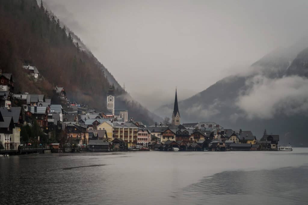 View of Hallstatt, Austria from the lakeside
