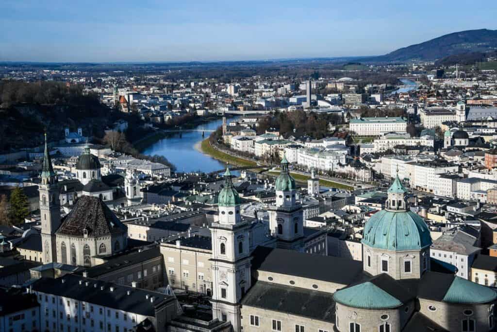 A bird's eye view of Salzburg from the top of the Hohensalzburg Fortress