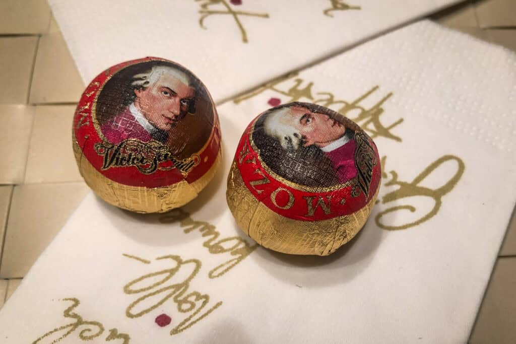 Mass-produced gold-wrapped Mozart balls 