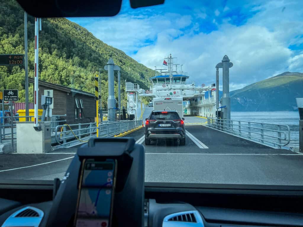 Taking the ferry in Geiranger, Norway