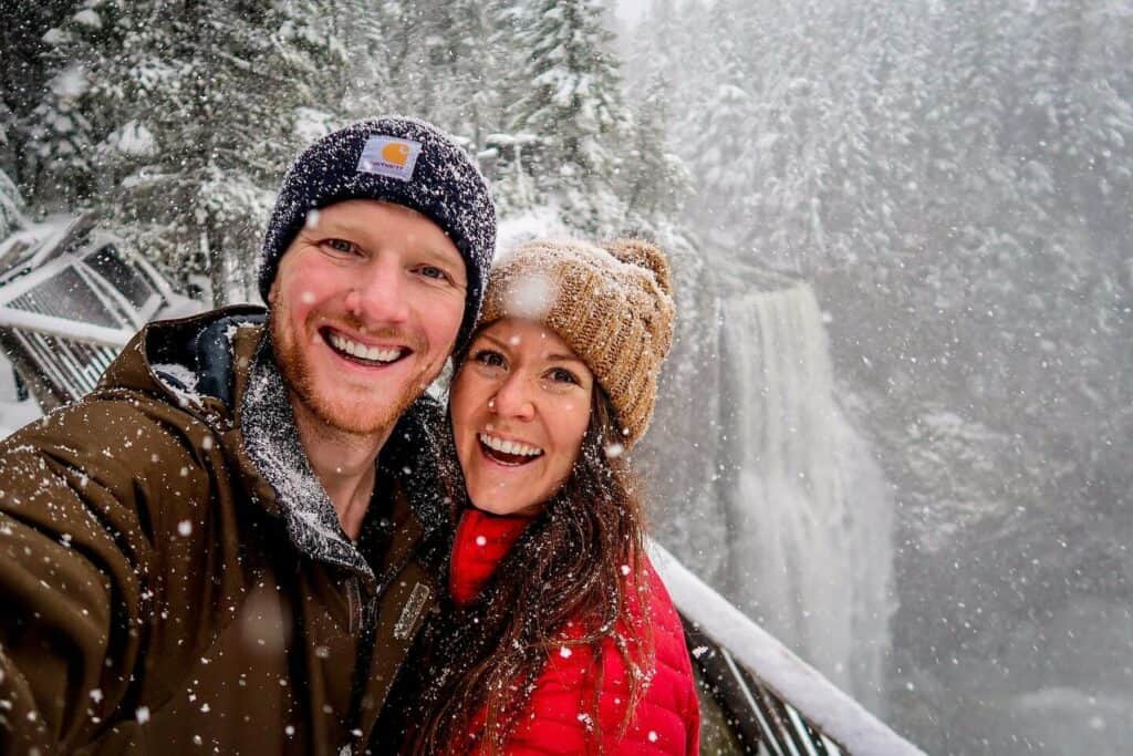 Ben & Katie at Salt Creek Falls, Oregon in winter