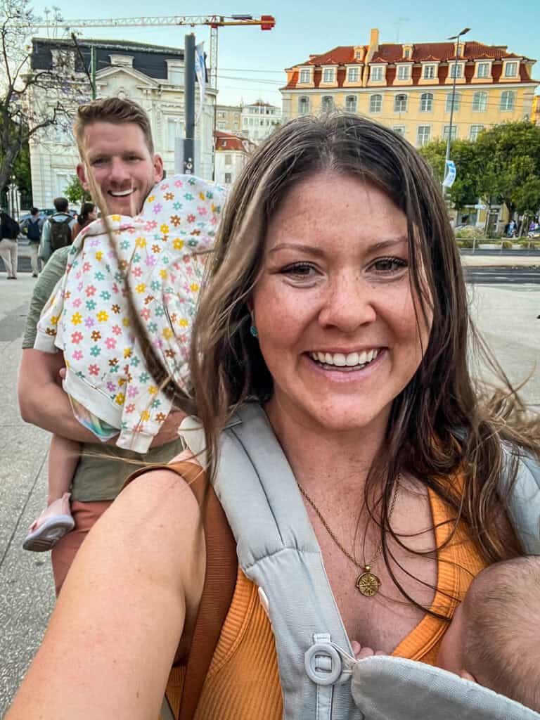 Baby carrying in Lisbon Portugal