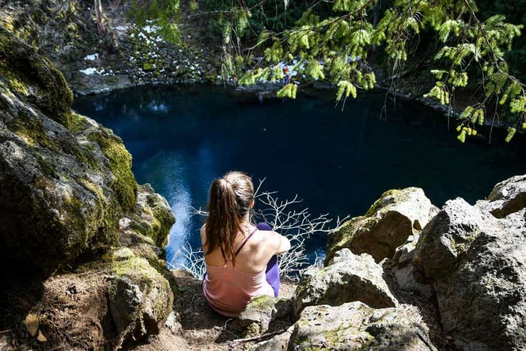 Katie at Tamolitch Blue Pool Oregon on an overcast day