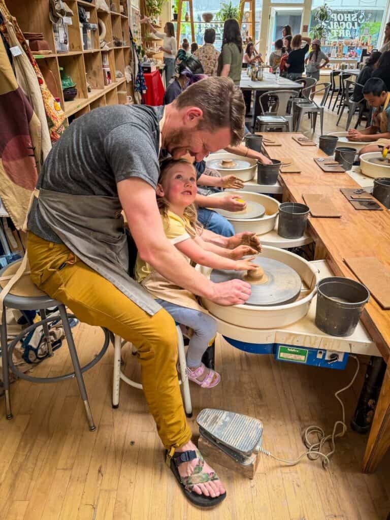 Kilnkolk Pottery Class Family pottery wheel Dad and Daughter